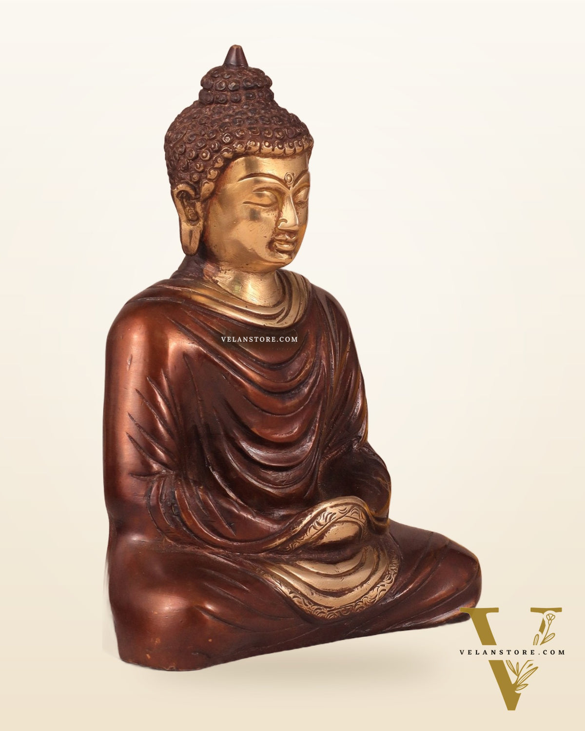 Pure Brass Buddha in Meditation Statue - Dual Tone, 7.5"