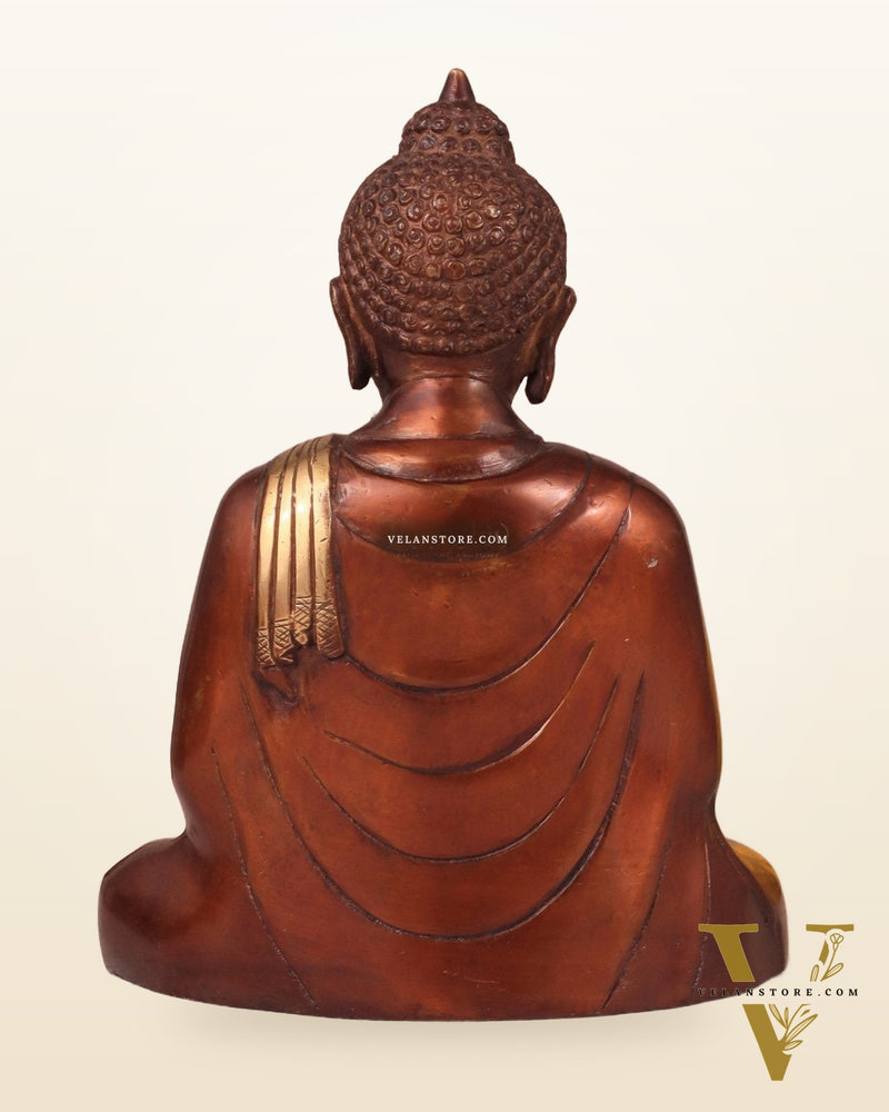 Pure Brass Buddha in Meditation Statue - Dual Tone, 7.5"