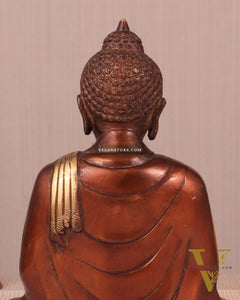 Pure Brass Buddha in Meditation Statue - Dual Tone, 7.5"