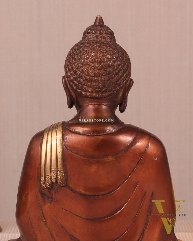 Pure Brass Buddha in Meditation Statue - Dual Tone, 7.5"