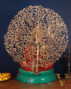 Pure Brass Buddha meenakari Stonework with Kalpavriksha Tree Statue 29"