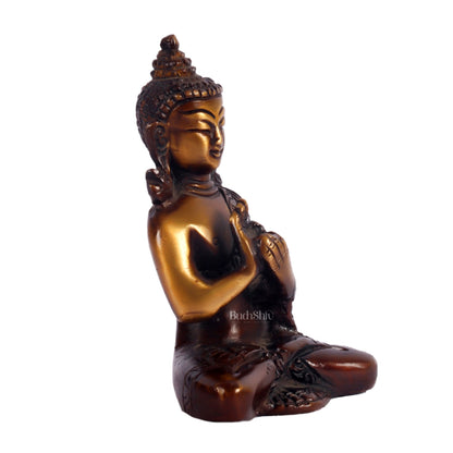Pure Brass Buddha Miniature Set | 6 Mudras | Brown Gold | Height 3 inches