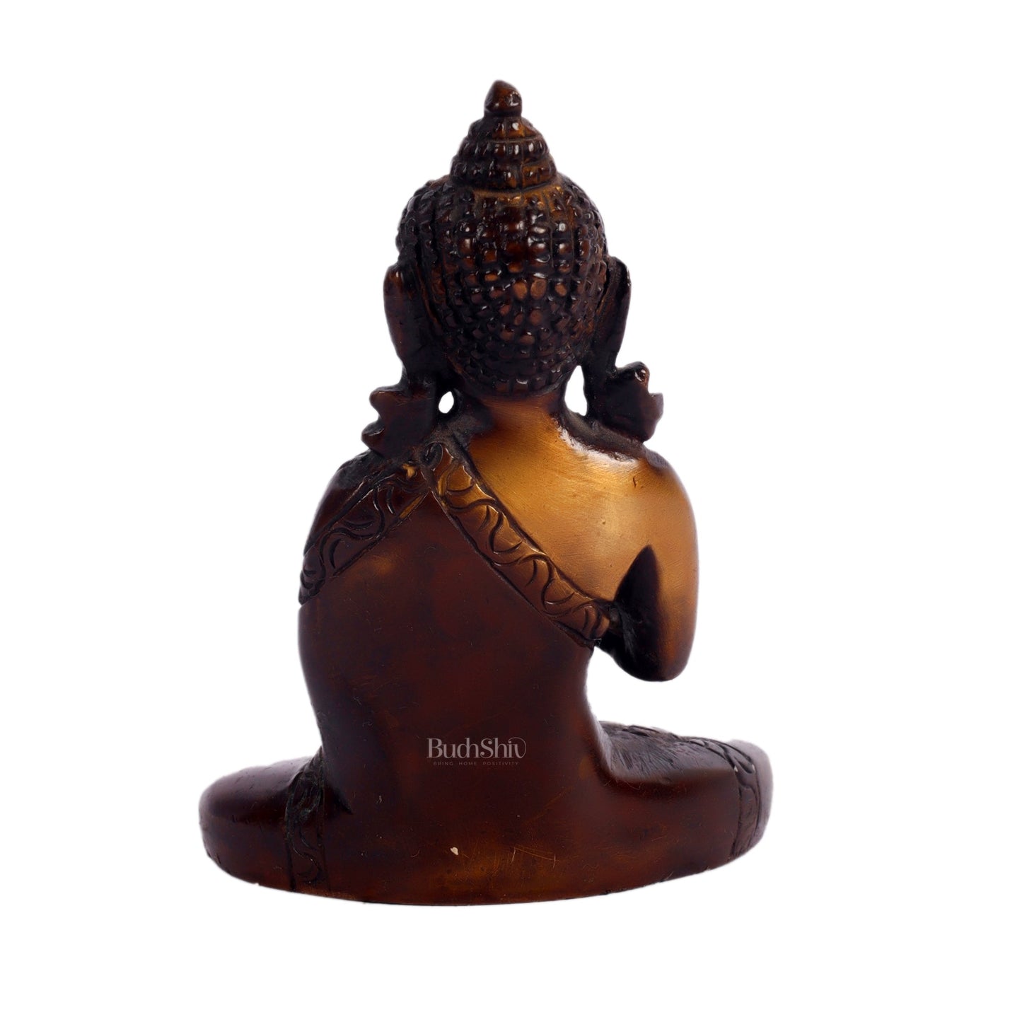 Pure Brass Buddha Miniature Set | 6 Mudras | Brown Gold | Height 3 inches