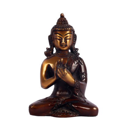 Pure Brass Buddha Miniature Set | 6 Mudras | Brown Gold | Height 3 inches