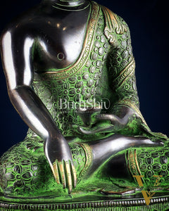 Pure Brass Buddha Sculpture - 13" black and green tone