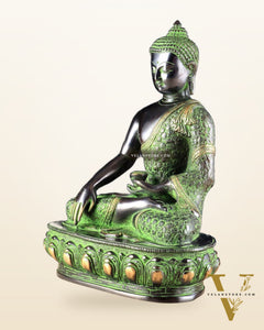 Pure Brass Buddha Sculpture - 13" black and green tone