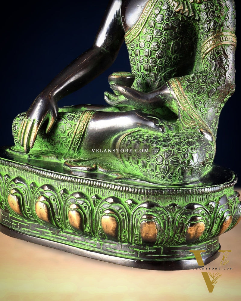 Pure Brass Buddha Sculpture - 13" black and green tone