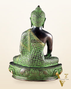 Pure Brass Buddha Sculpture - 13" black and green tone