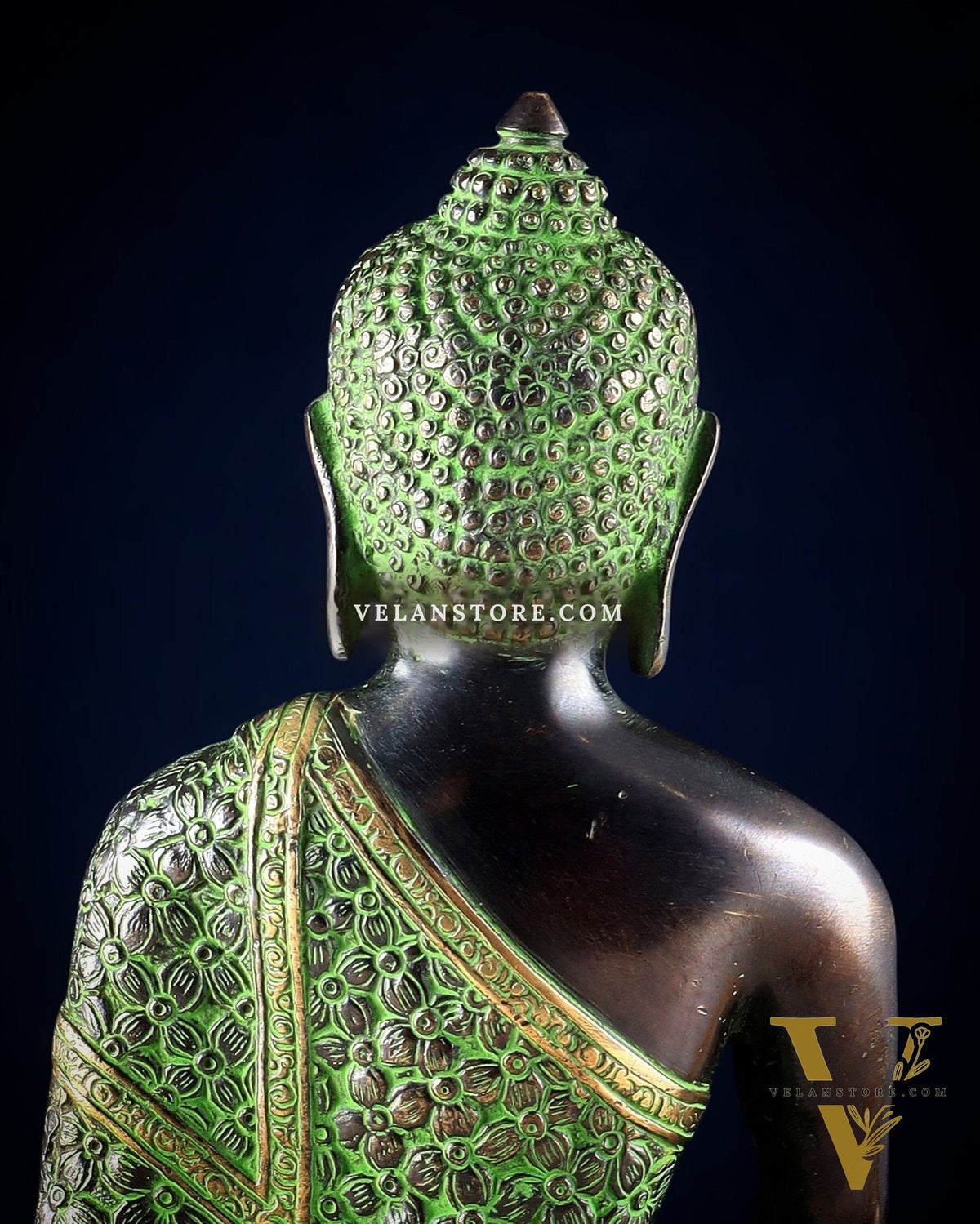 Pure Brass Buddha Sculpture - 13" black and green tone