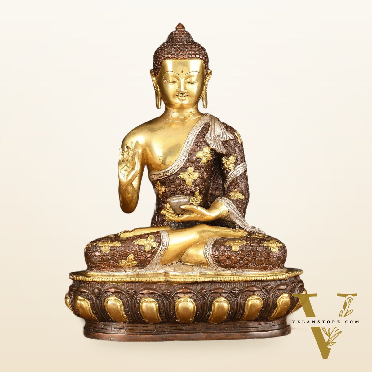 Pure Brass Buddha Sculpture - 13" Three Tone Finish Exclusive