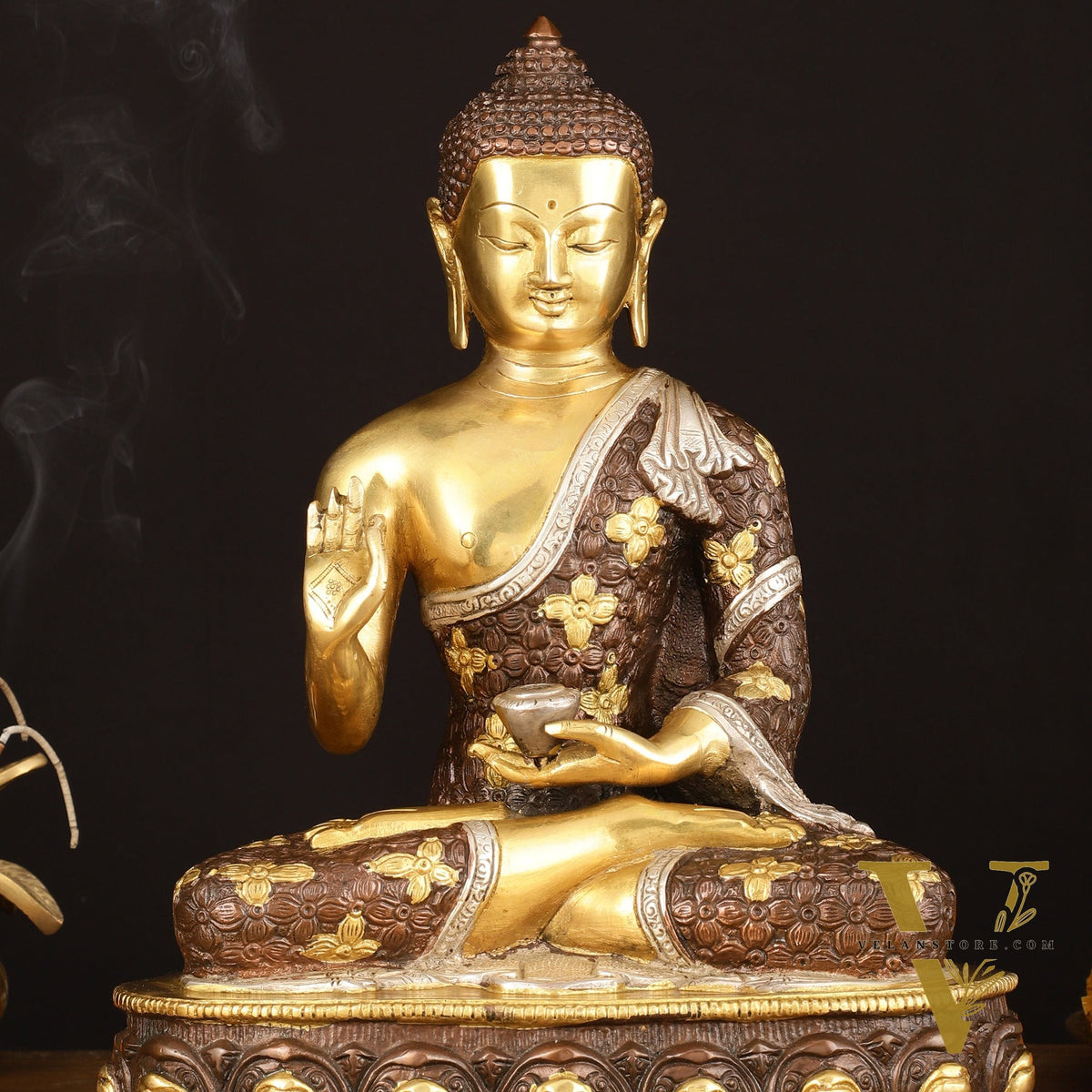 Pure Brass Buddha Sculpture - 13" Three Tone Finish Exclusive