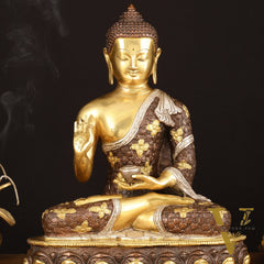 Pure Brass Buddha Sculpture - 13" Three Tone Finish Exclusive