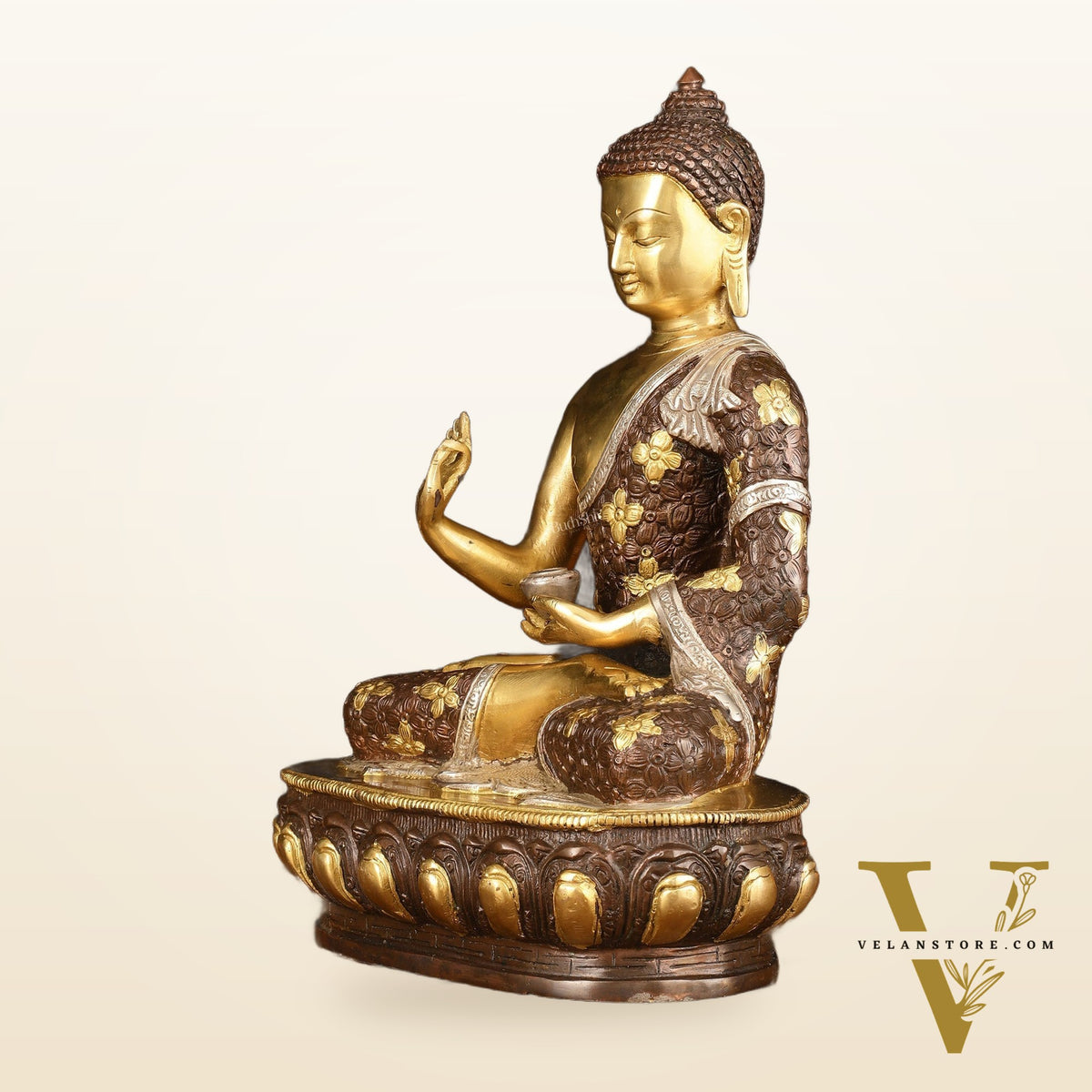 Pure Brass Buddha Sculpture - 13" Three Tone Finish Exclusive