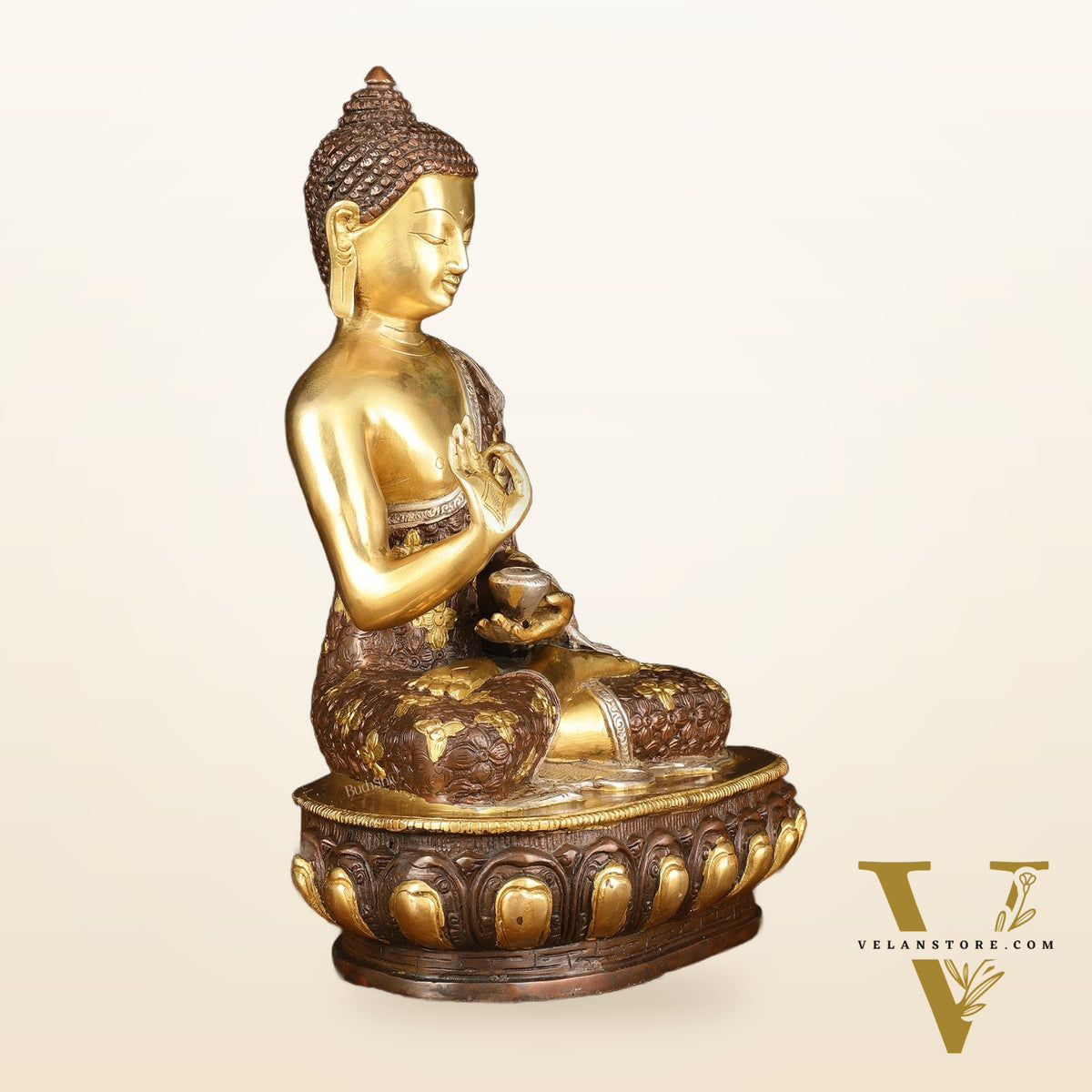 Pure Brass Buddha Sculpture - 13" Three Tone Finish Exclusive