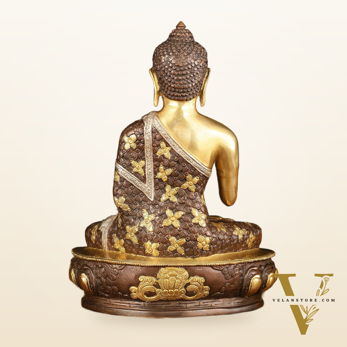 Pure Brass Buddha Sculpture - 13" Three Tone Finish Exclusive