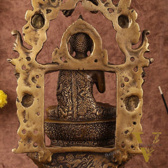 Pure Brass Buddha Seated on Engraved Aasan and Arch - 16"
