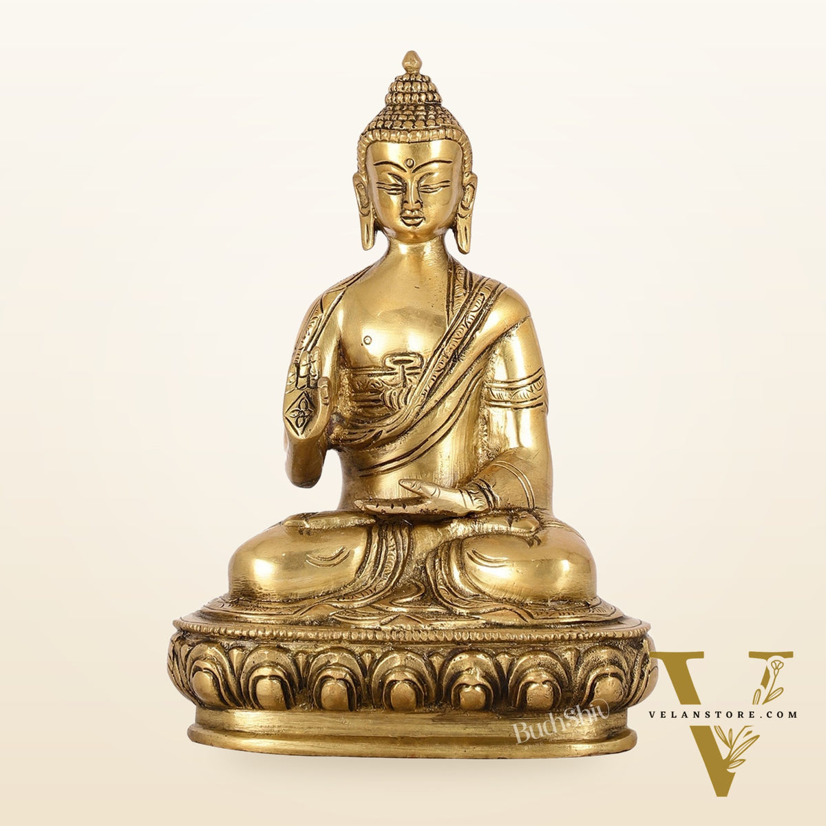 Pure Brass Buddha Statue | Abhaya Mudra | 7.5" Antique