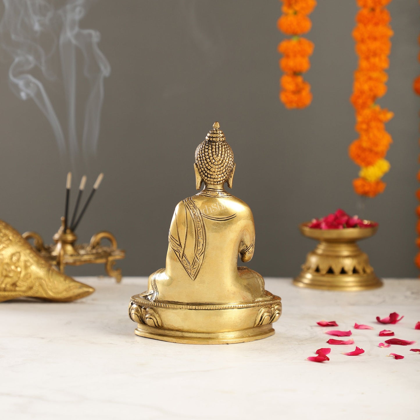 Pure Brass Buddha Statue | Abhaya Mudra | 7.5" Antique