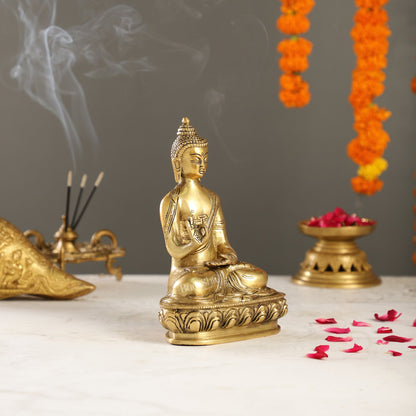 Pure Brass Buddha Statue | Abhaya Mudra | 7.5" Antique