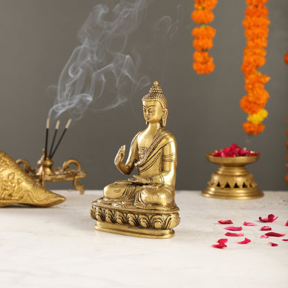 Pure Brass Buddha Statue | Abhaya Mudra | 7.5" Antique