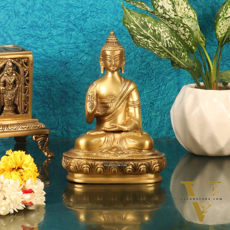 Pure Brass Buddha Statue | Abhaya Mudra | 7.5" x 6" x 3