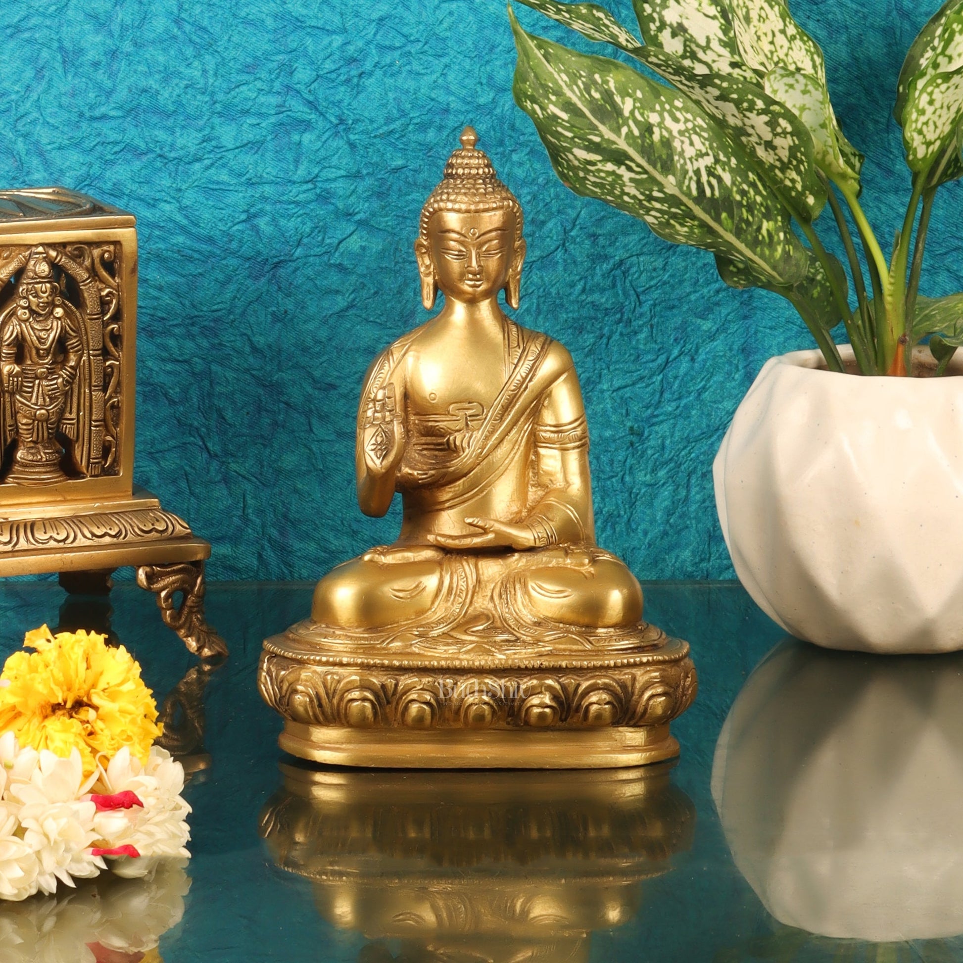 Pure Brass Buddha Statue | Abhaya Mudra | 7.5" x 6" x 3