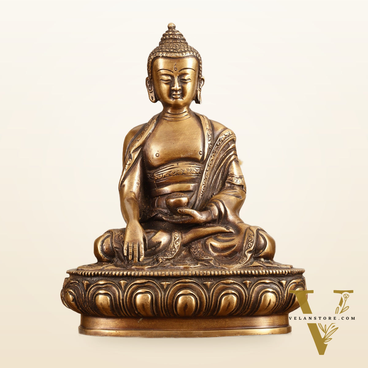 Pure Brass Buddha Statue - Antique burnt finish, 8" Height