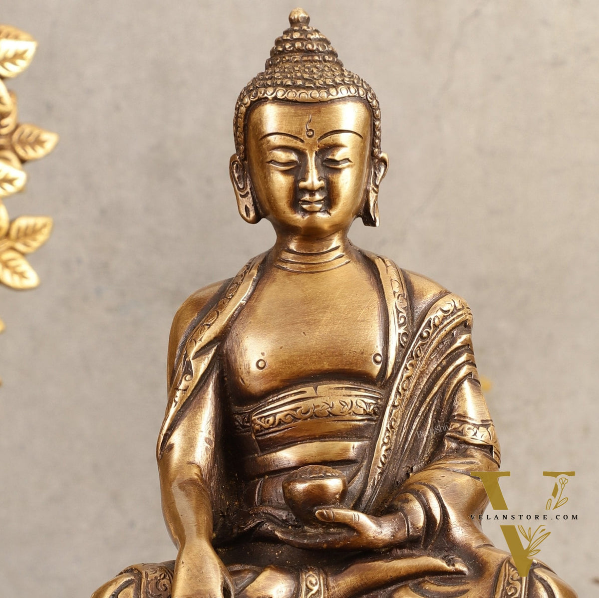 Pure Brass Buddha Statue - Antique burnt finish, 8" Height