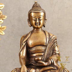 Pure Brass Buddha Statue - Antique burnt finish, 8" Height