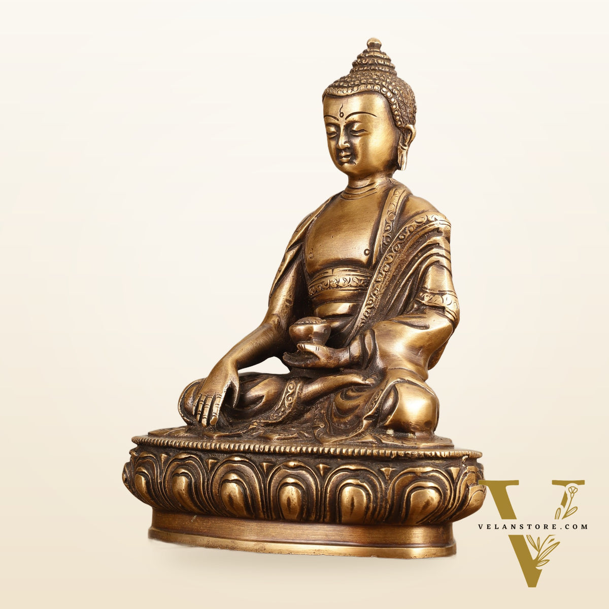 Pure Brass Buddha Statue - Antique burnt finish, 8" Height