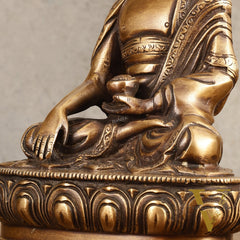 Pure Brass Buddha Statue - Antique burnt finish, 8" Height