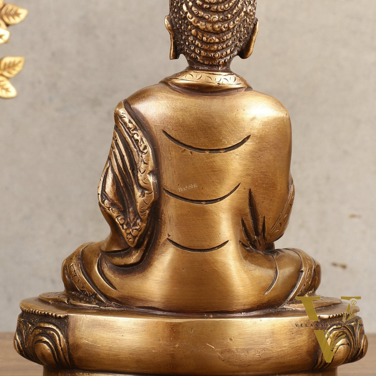 Pure Brass Buddha Statue - Antique burnt finish, 8" Height