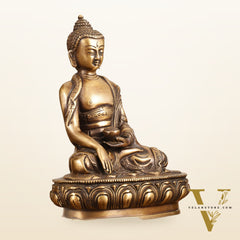 Pure Brass Buddha Statue - Antique burnt finish, 8" Height