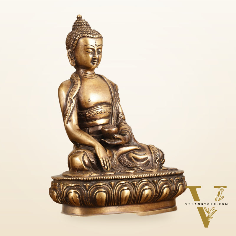 Pure Brass Buddha Statue - Antique burnt finish, 8" Height