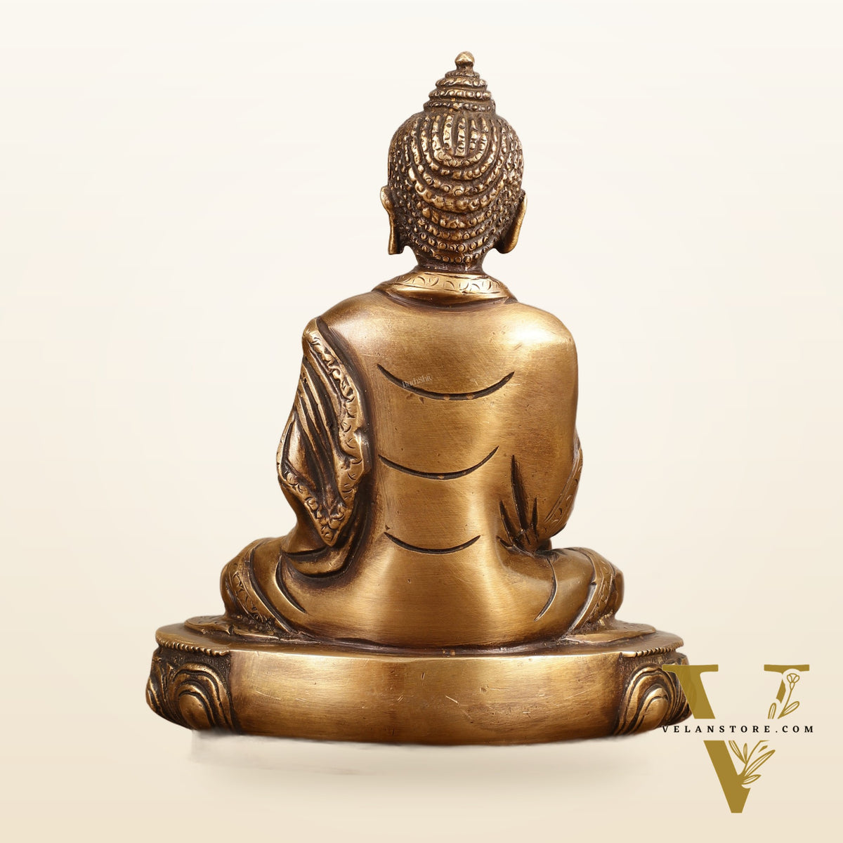 Pure Brass Buddha Statue - Antique burnt finish, 8" Height