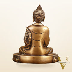 Pure Brass Buddha Statue - Antique burnt finish, 8" Height