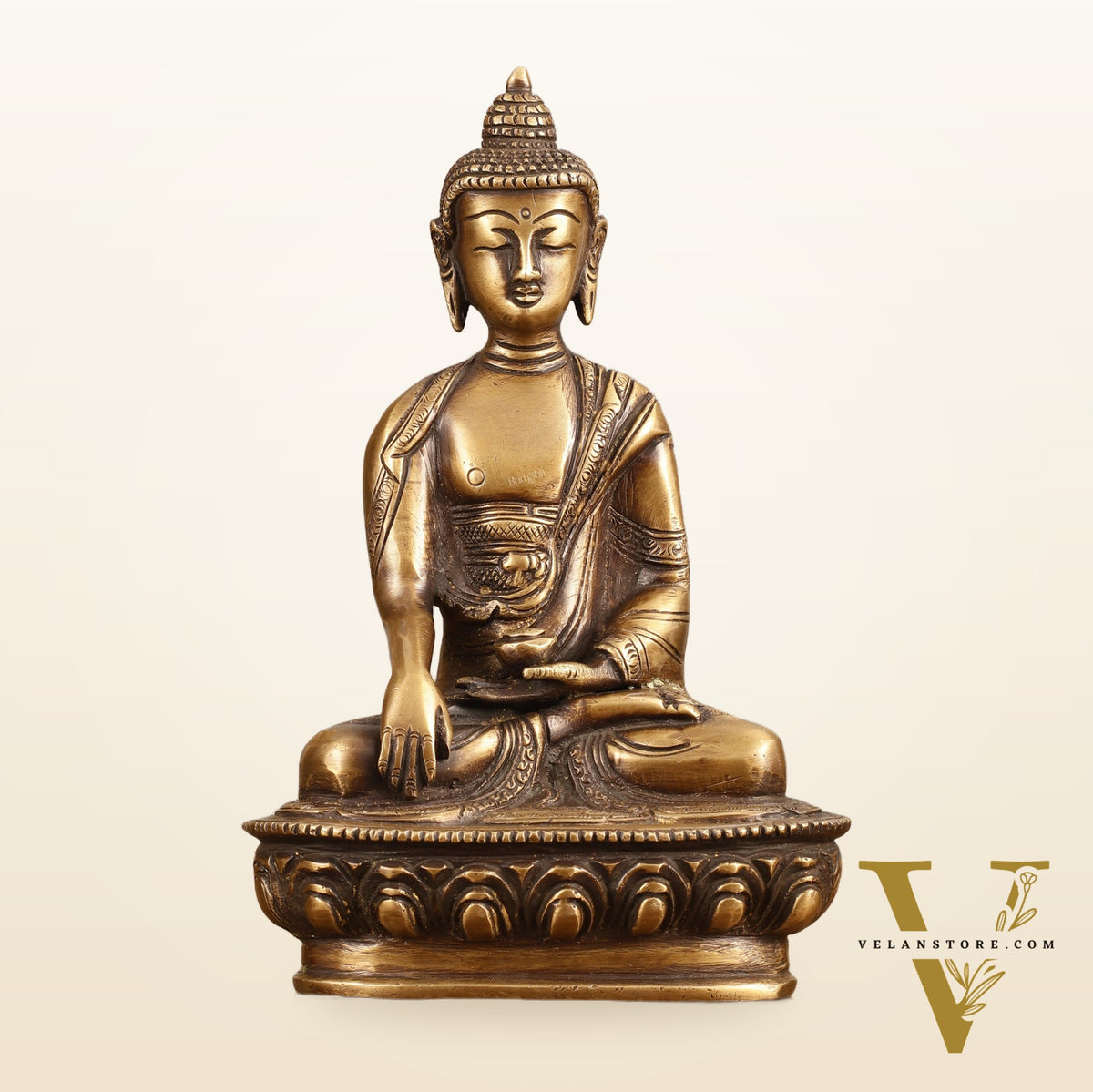 Pure Brass Buddha Statue - Antique Burnt Finish, 8" Height