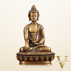 Pure Brass Buddha Statue - Antique Burnt Finish, 8" Height