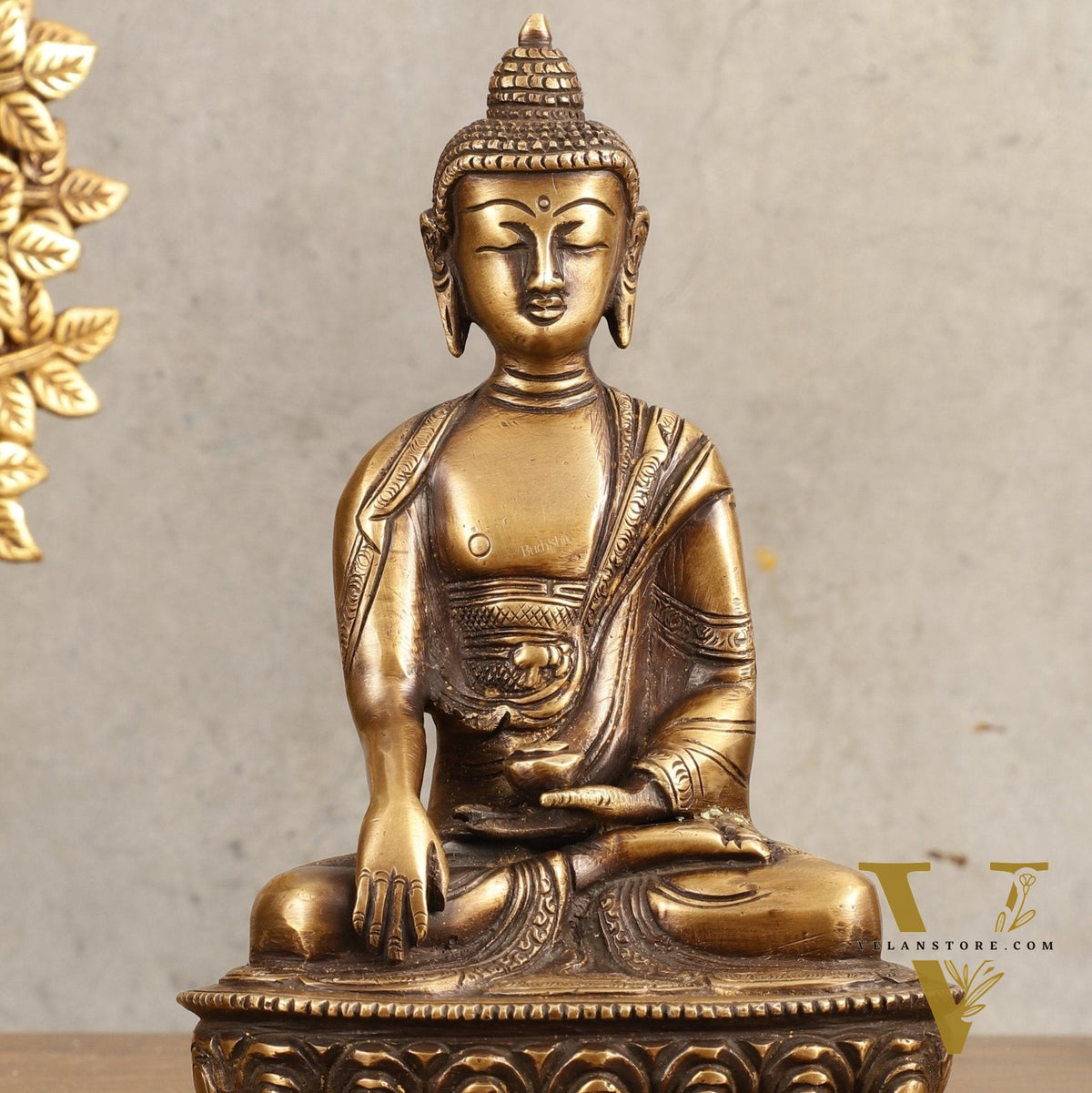 Pure Brass Buddha Statue - Antique Burnt Finish, 8" Height