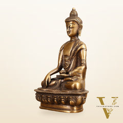 Pure Brass Buddha Statue - Antique Burnt Finish, 8" Height