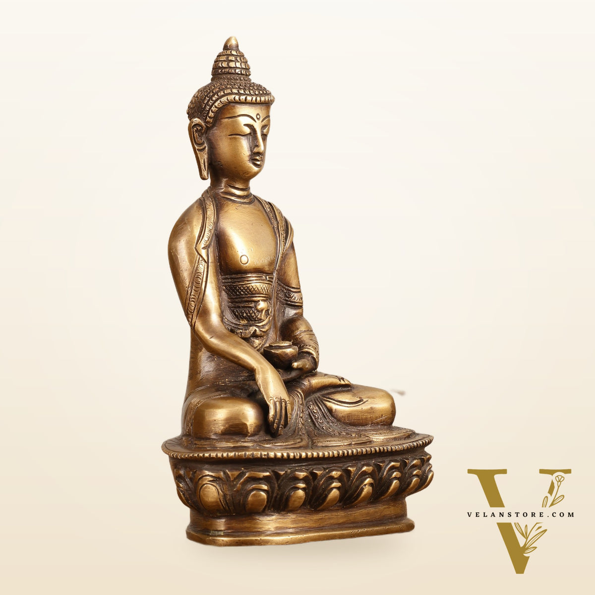 Pure Brass Buddha Statue - Antique Burnt Finish, 8" Height