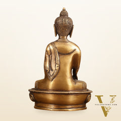 Pure Brass Buddha Statue - Antique Burnt Finish, 8" Height