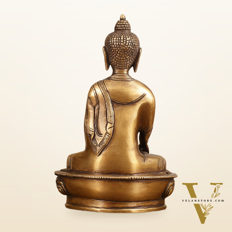 Pure Brass Buddha Statue - Antique Burnt Finish, 8" Height