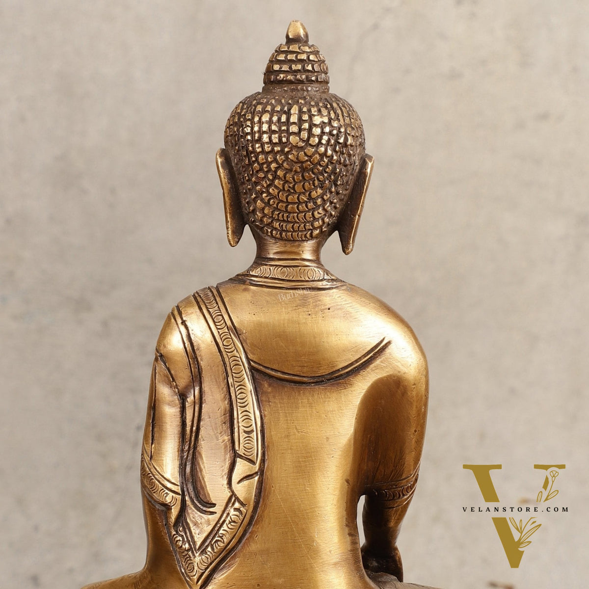 Pure Brass Buddha Statue - Antique Burnt Finish, 8" Height
