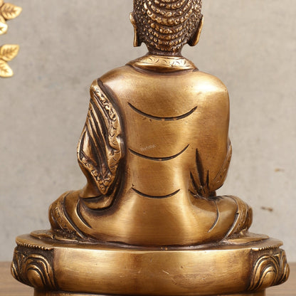 Pure Brass Buddha Statue - Antique burnt finish, 8" Height