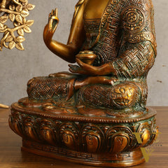 Pure Brass Buddha Statue - Antique Finish, 12" Height