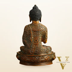 Pure Brass Buddha Statue - Antique Finish, 12" Height
