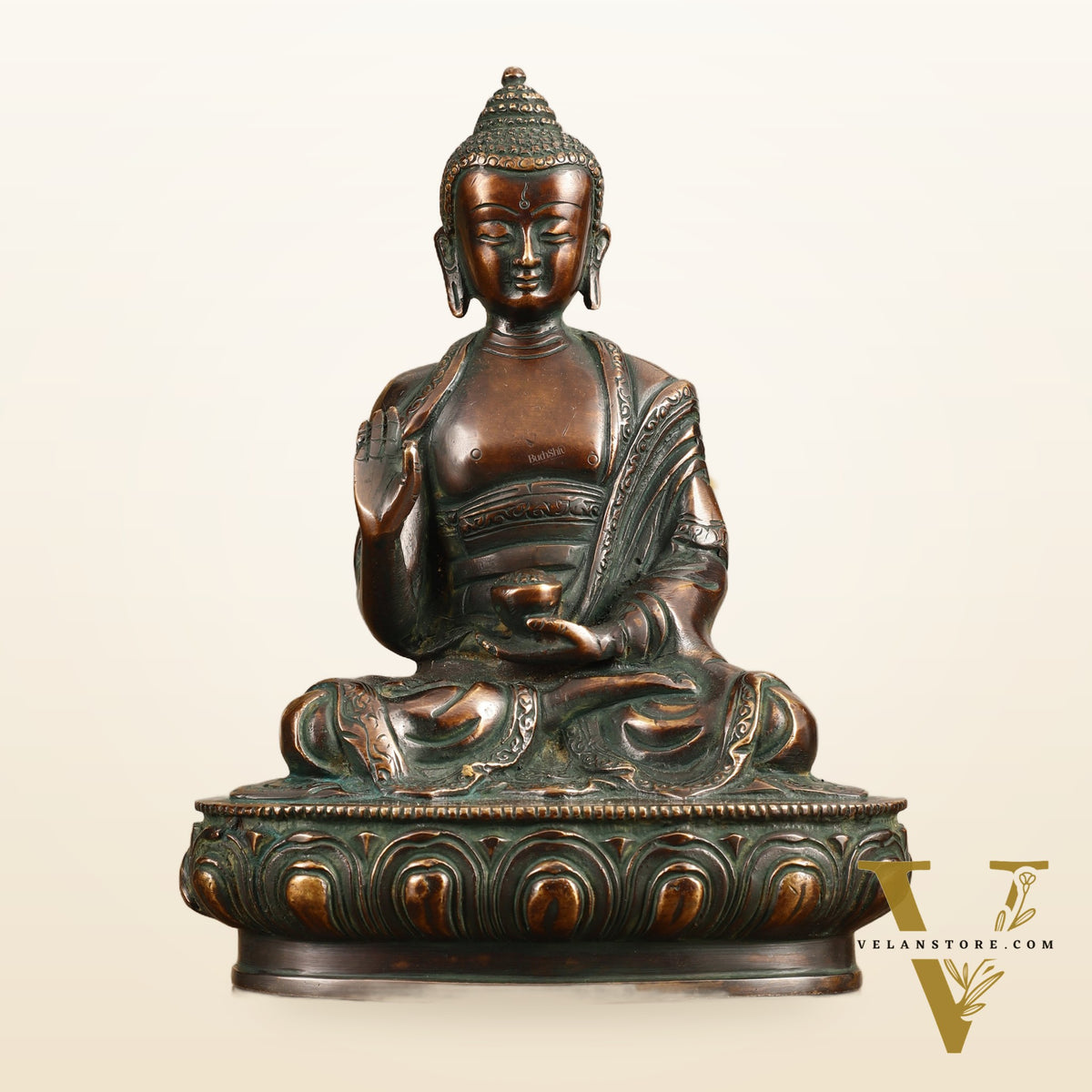 Pure Brass Buddha Statue - Antique Finish, 8" Height
