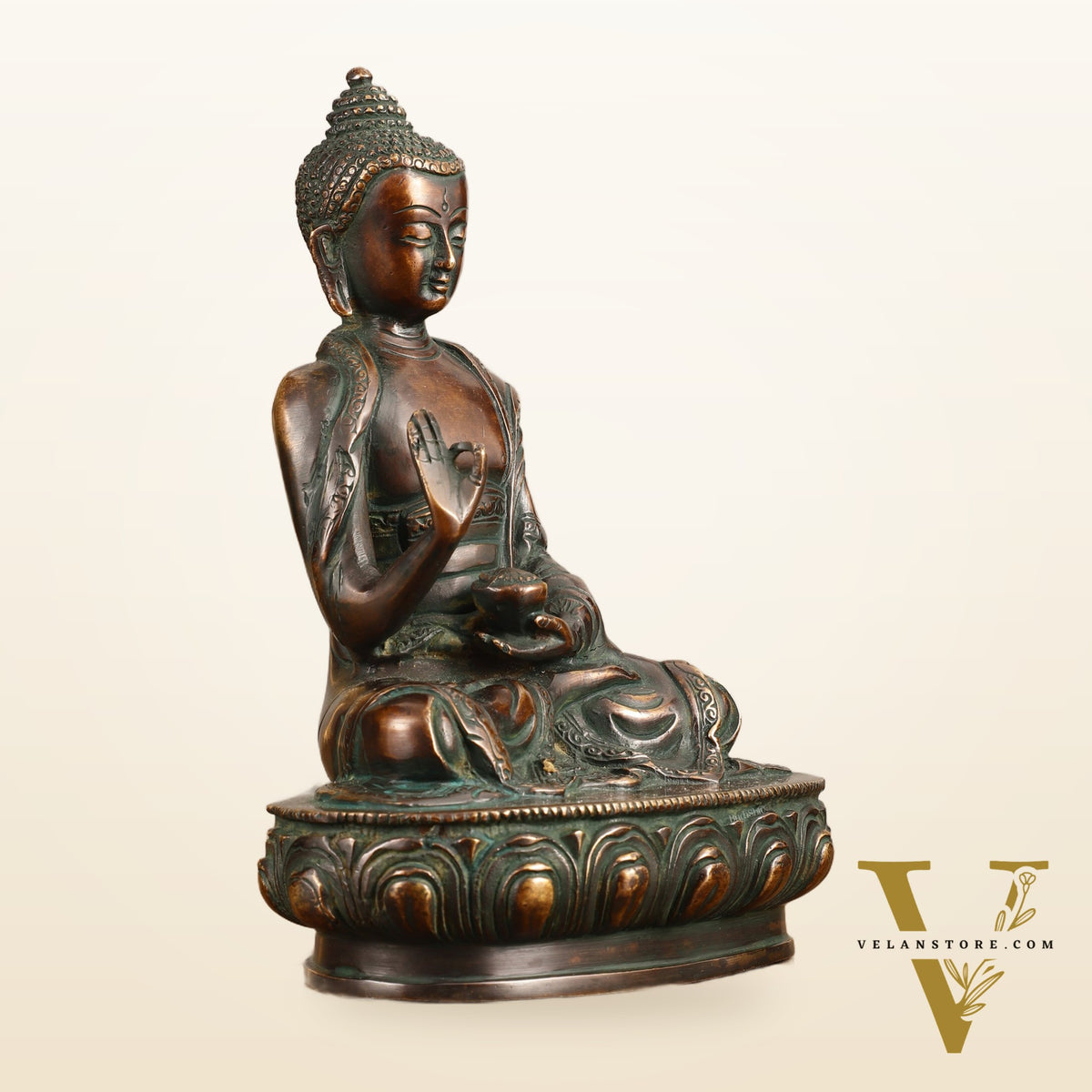 Pure Brass Buddha Statue - Antique Finish, 8" Height