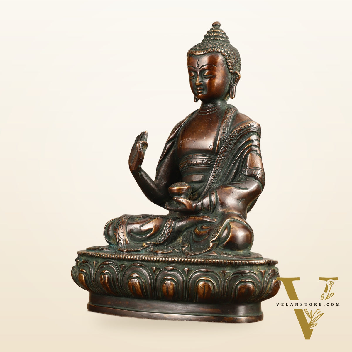 Pure Brass Buddha Statue - Antique Finish, 8" Height